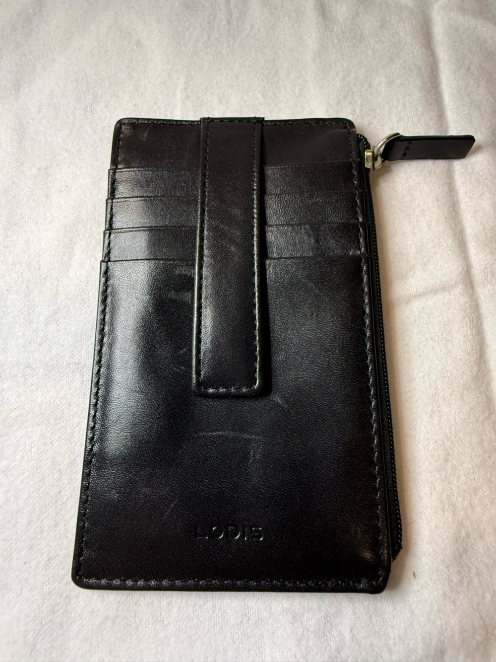 Lodis Black Leather Zip Card Case Wallet